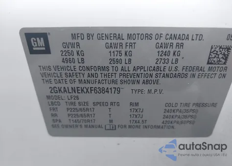 2015 GMC Terrain Sl from USA, damaged, VIN 2GKALNEKXF6384179